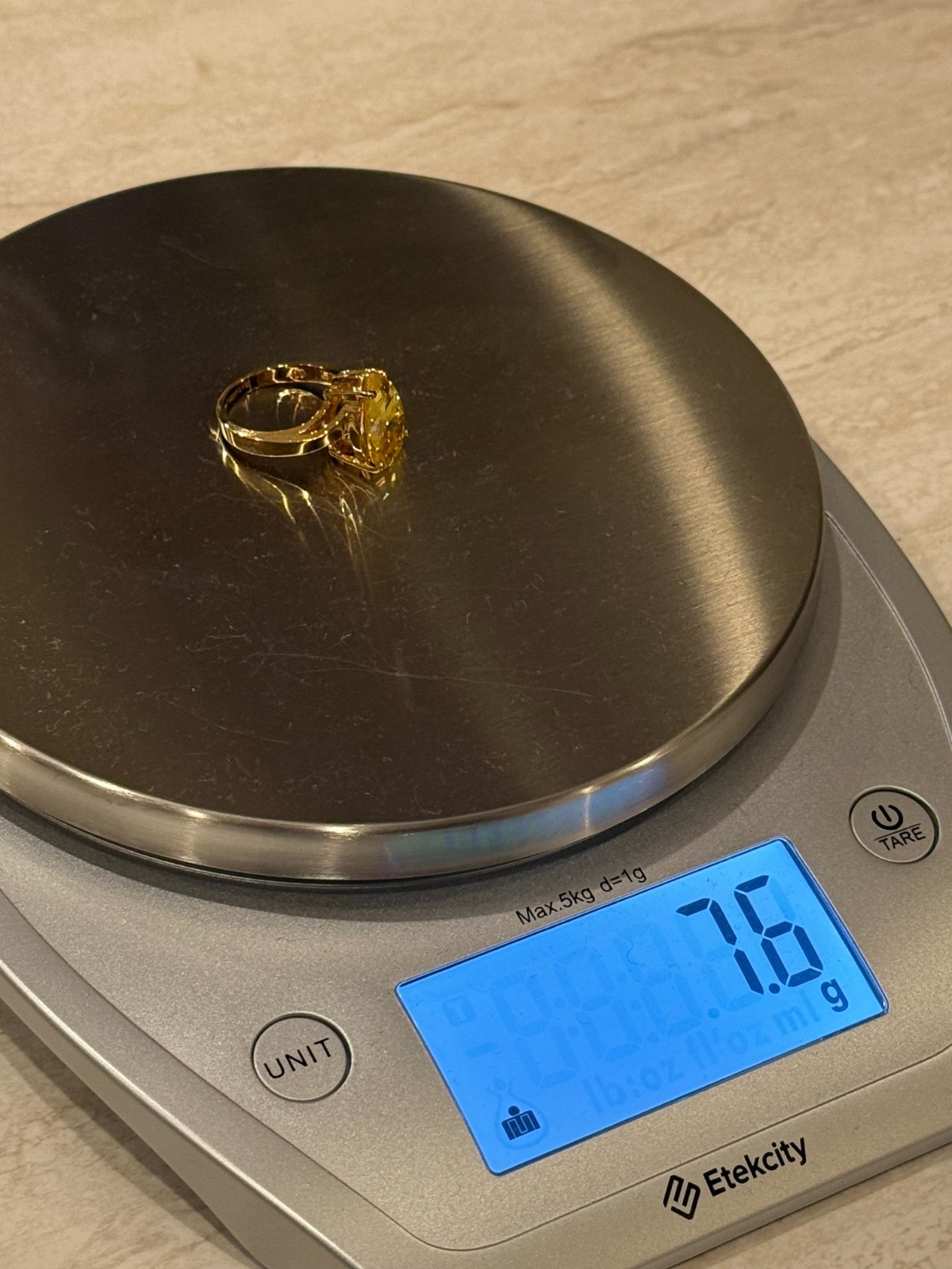VTG Gold Tone Ring Size 7.5 Citrine Cubic Zirconia Pear Trillion Cut 925 Silver
