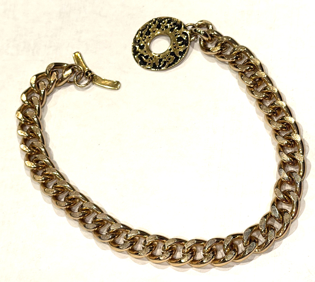 SAKI BRONZE CHUNKY Gold CUBAN LINK 17″ Necklace TOGGLE MODERNIST BRUTALIST EUC