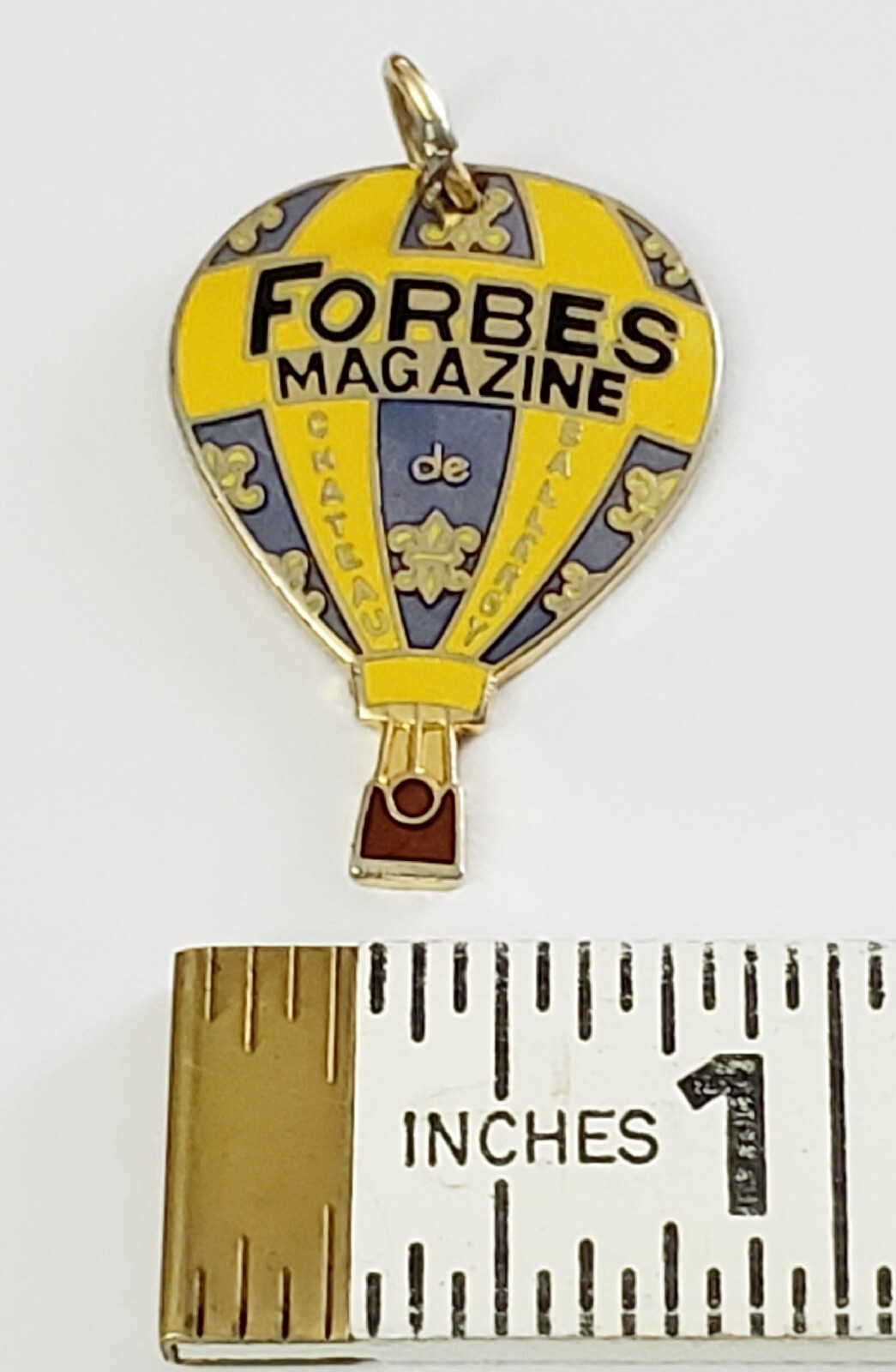 Vintage Forbes Magazine Chateau Balleroy Goldtone Enamel Pendent Charm Gold Tone