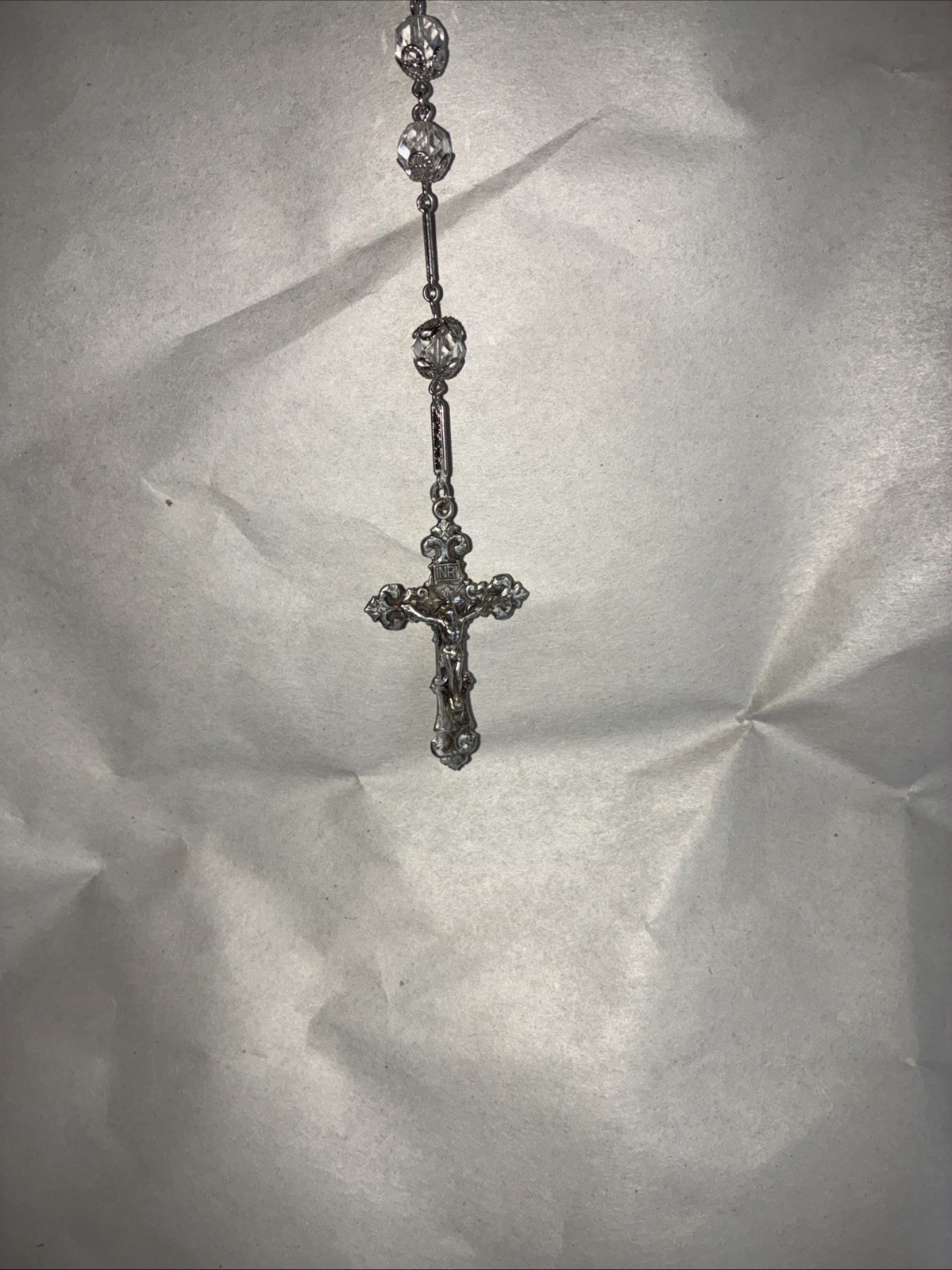 VINTAGE STERLING SILVER CATAMORE CRYSTAL ROSARY BEADS CROSS CRUCIFIX