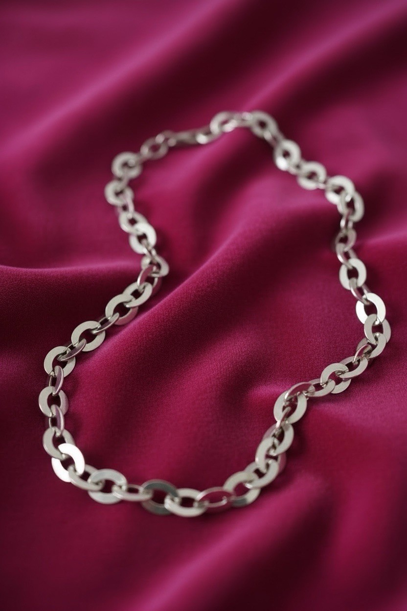 Vintage 925 Sterling Silver Flat Oval Cable Link Chain By PC 20”