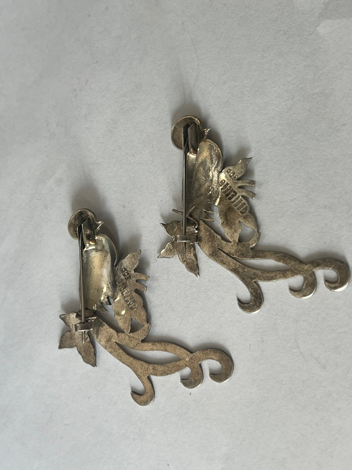 Pair of Vintage 900 Silver Guatemala Quetzal Bird Brooch 2” Long