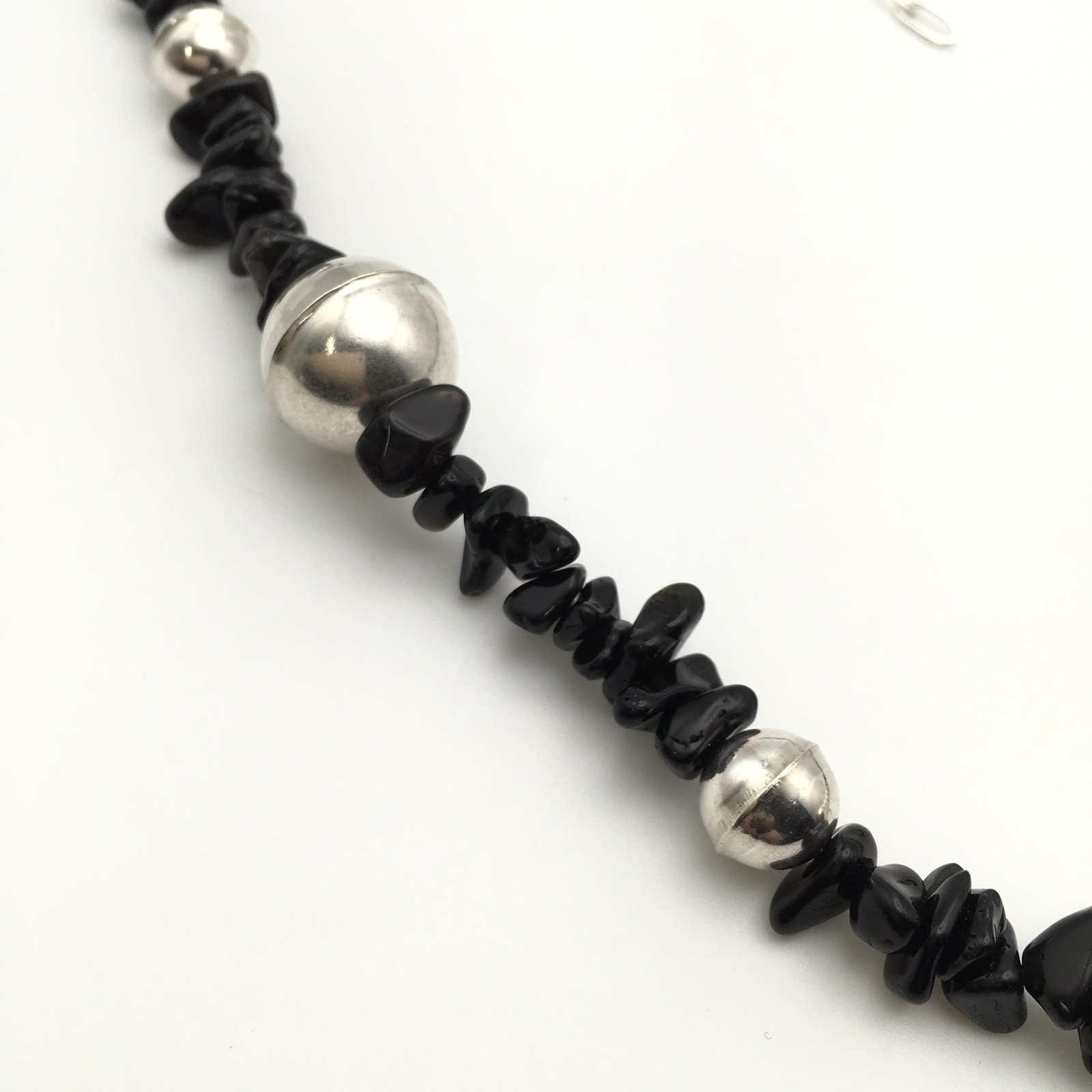 Silver Schark Handmade Sterling Silver & Black Obsidian Necklace 24-30″ 44g #30