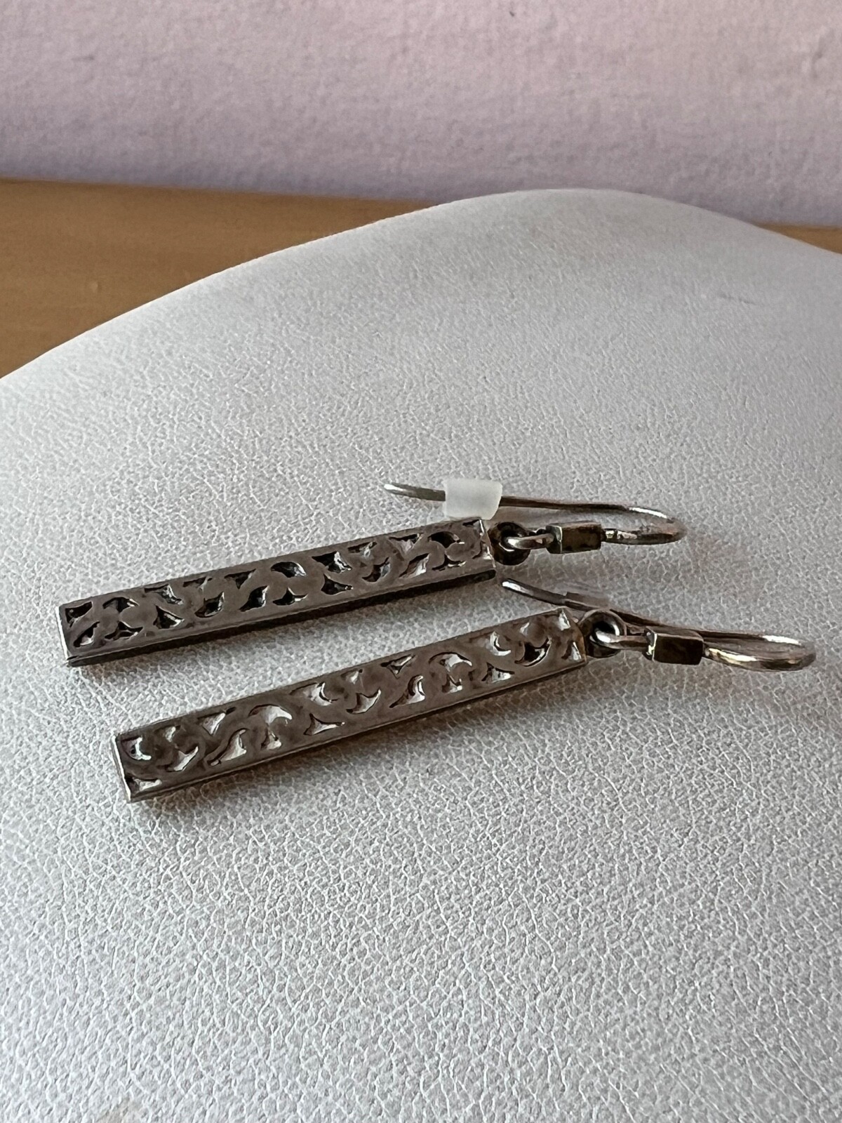 VINTAGE 925 STERLING SLVER MODERNIST ORNATE ETCHED BAR LONG DANGLE DROP EARRINGS