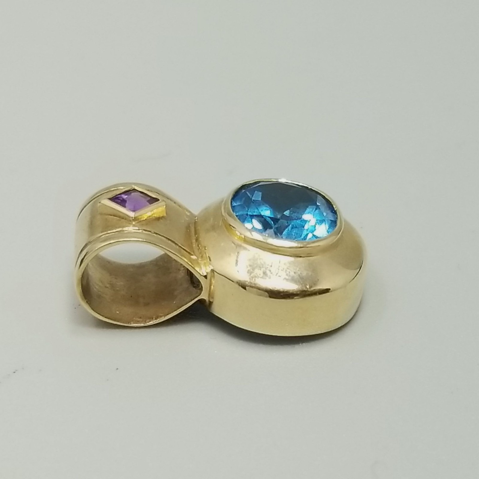 Vintage 14k Gold Oval Blue Topaz Pendant Large Slide Bail December Birthstone