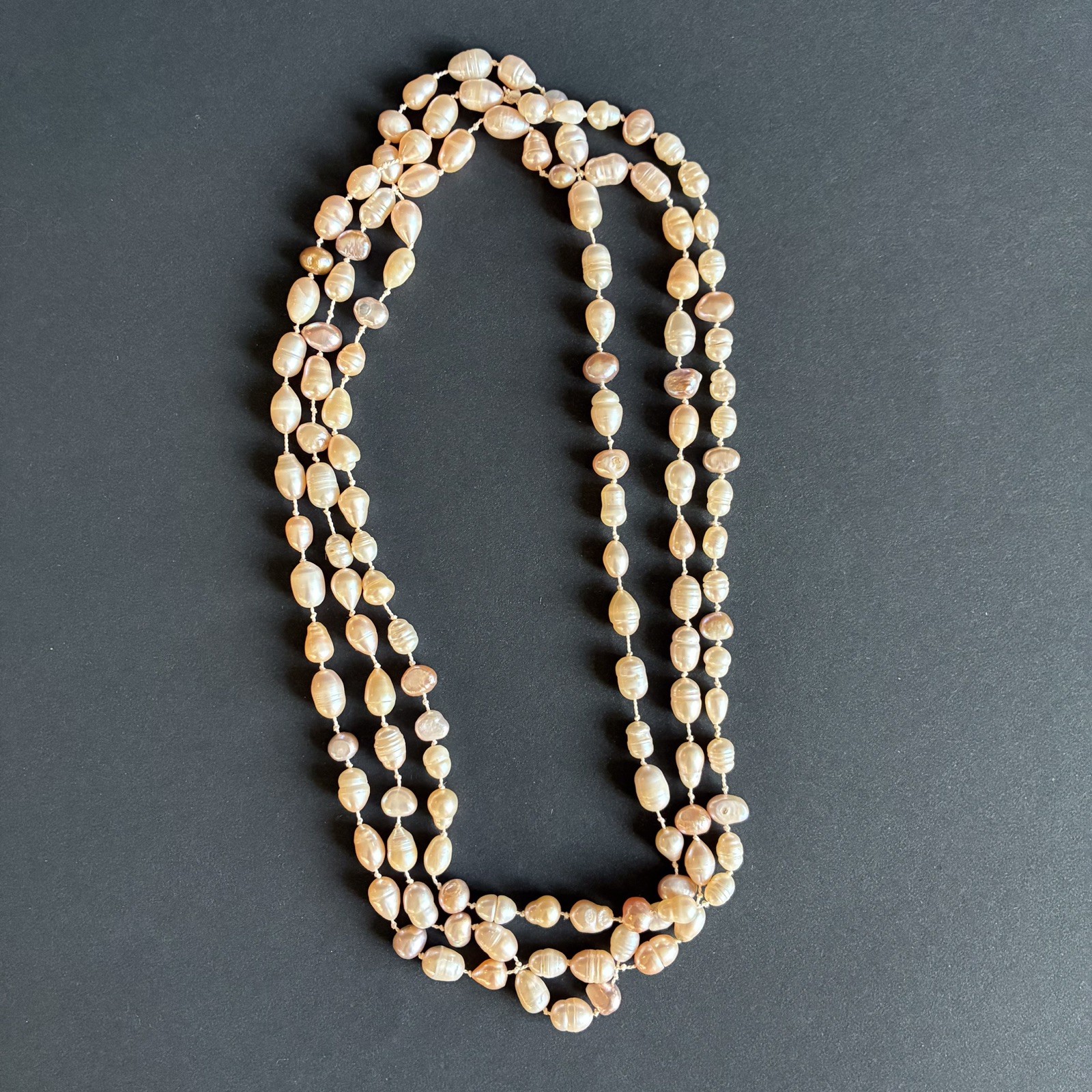 Vintage Baroque Freshwater Pearl 52” Necklace Knotted Endless Rope Strand