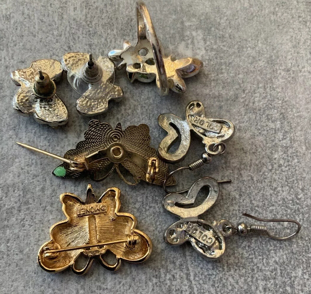BEAUTIFUL BUTTERFLY THEMED LOT EARRINGS BROOCHES PINS RING RHINESTONES ENAMEL
