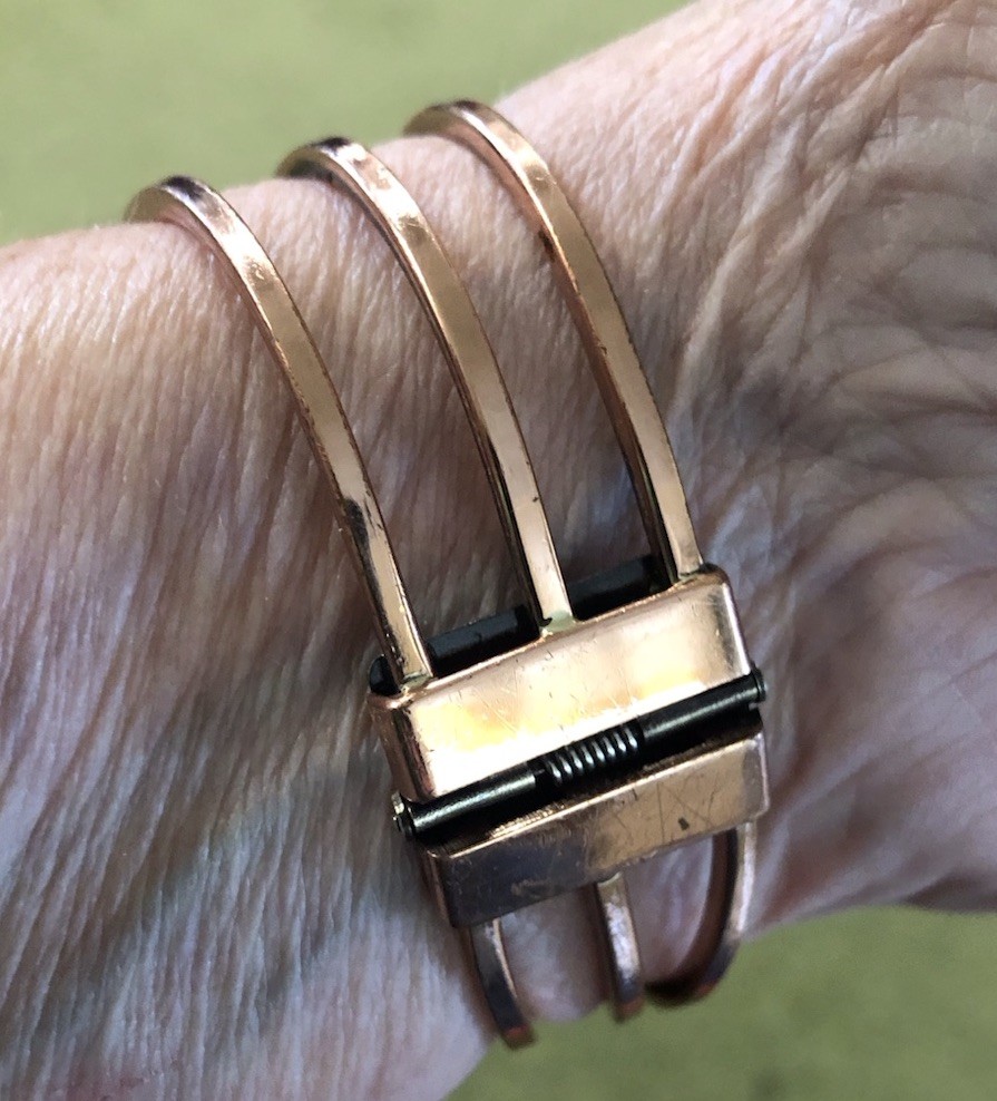 VTG 1950-60’ Artisan Signed Rame Copper Hinged Clamper Bangle Statement Bracelet