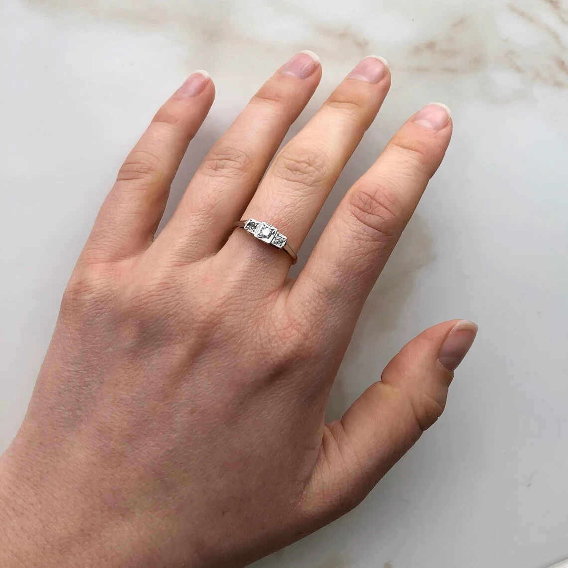 Art Deco Style Lab-Created Diamond 3 Stone Engagement Yellow Gold Finish Ring