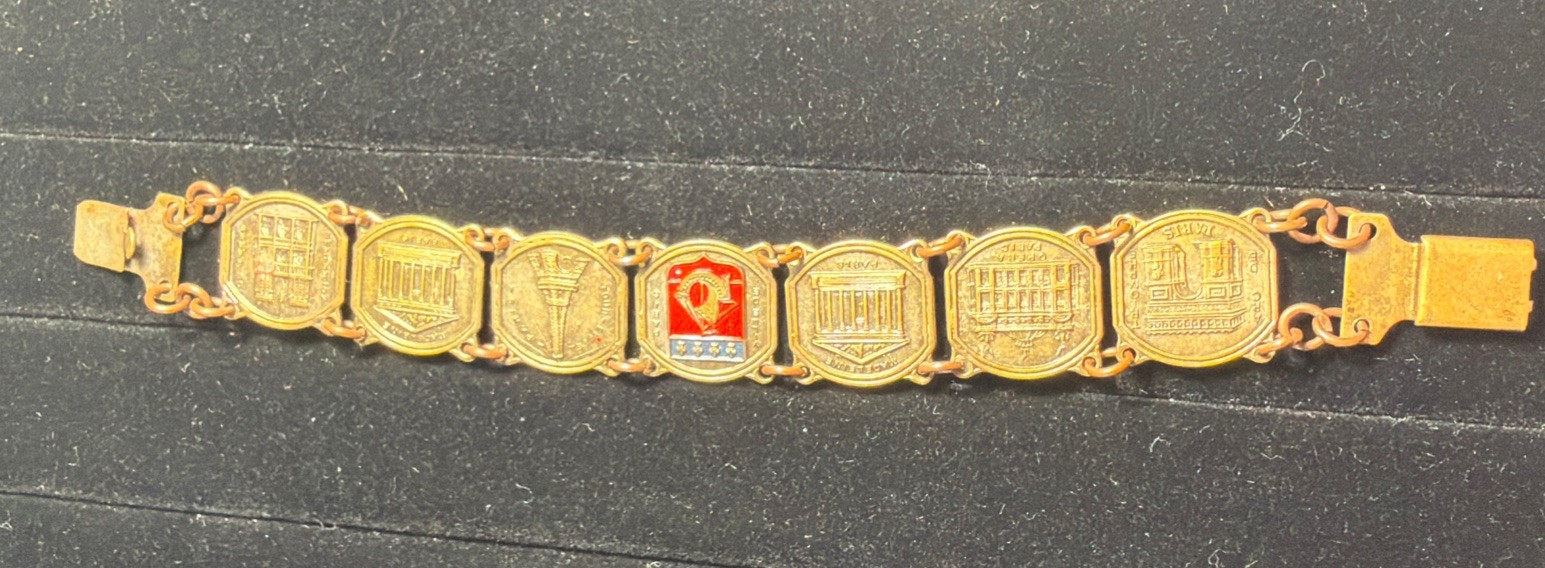 Vintage France Silver Tone Panel Souvenir Bracelet Famous Buildings & Monuments