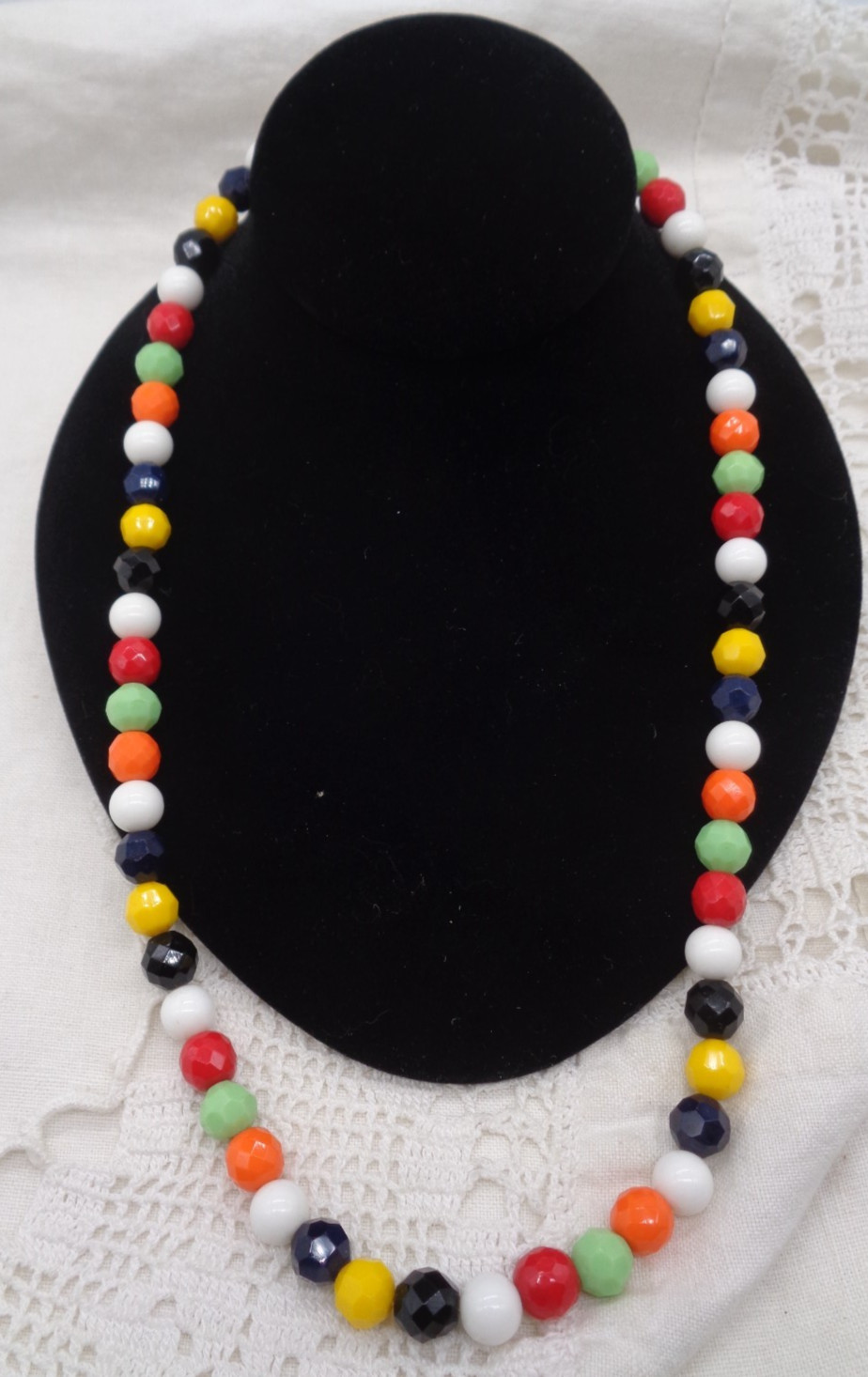 Vintage MULTICOLOR Fire Polished CZECH GLASS Faceted Opaque BEAD NECKLACE
