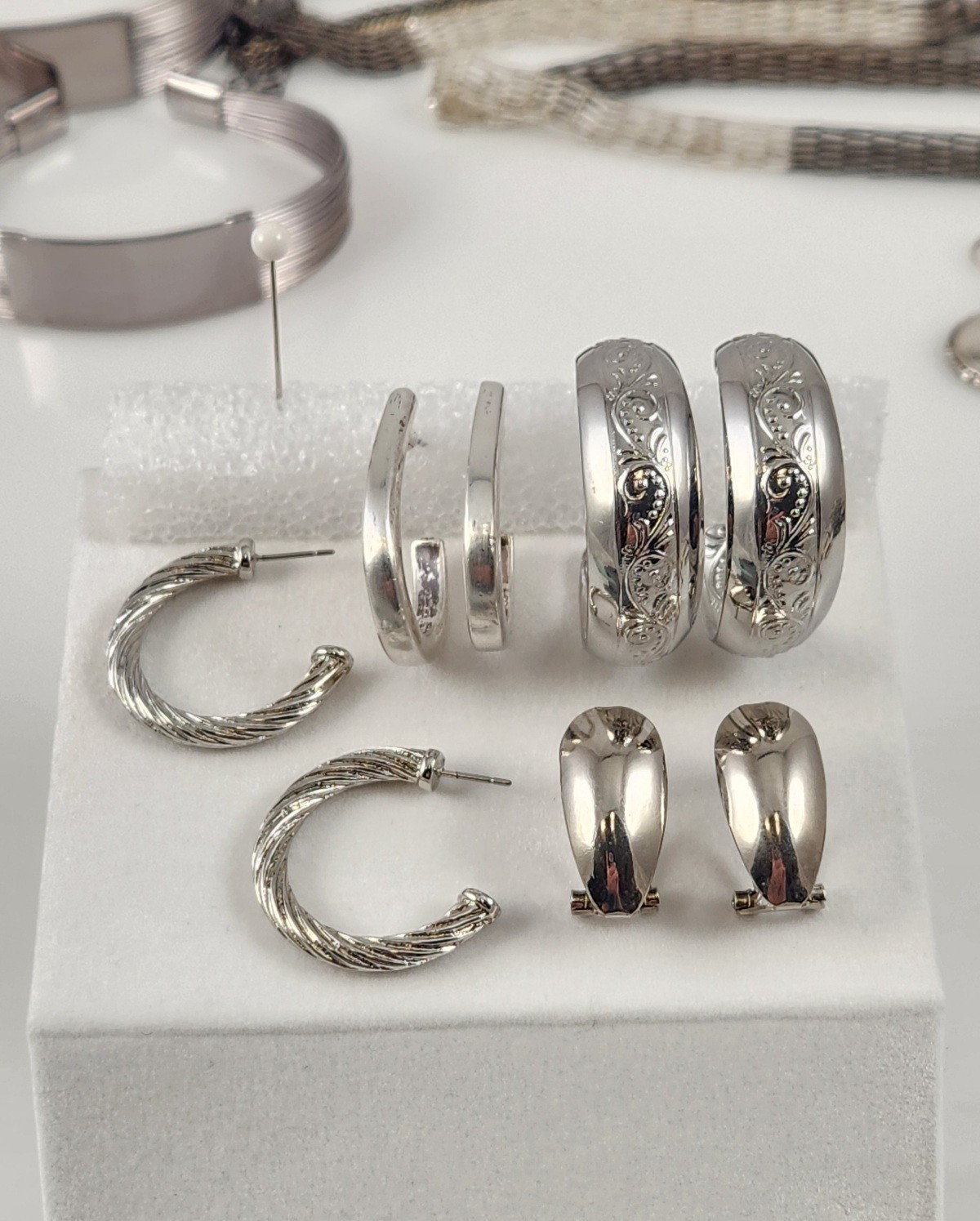Vintage Silver Tone Jewelry lot butterfly brooch chain earrings bracelets crafts