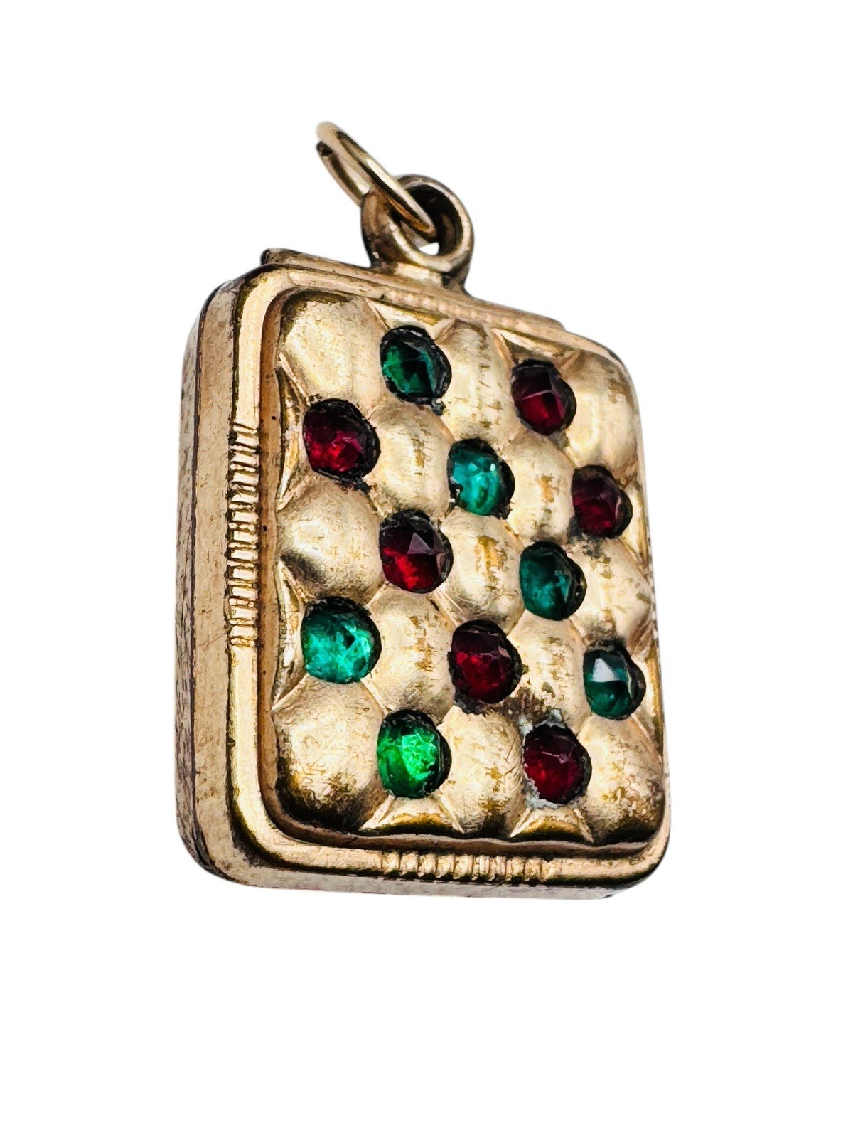 Antique Gold filled Green Red Paste Puffy Pendant
