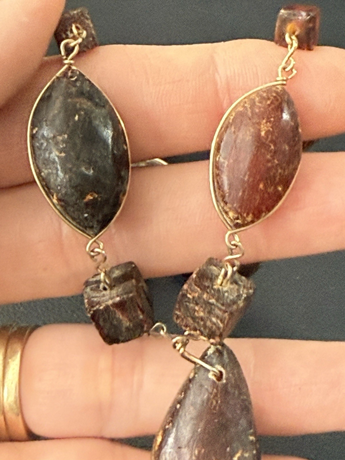 Vintage Baltic Natural Amber Necklace With Gold Hand Wire Wrapped Link Chain H9