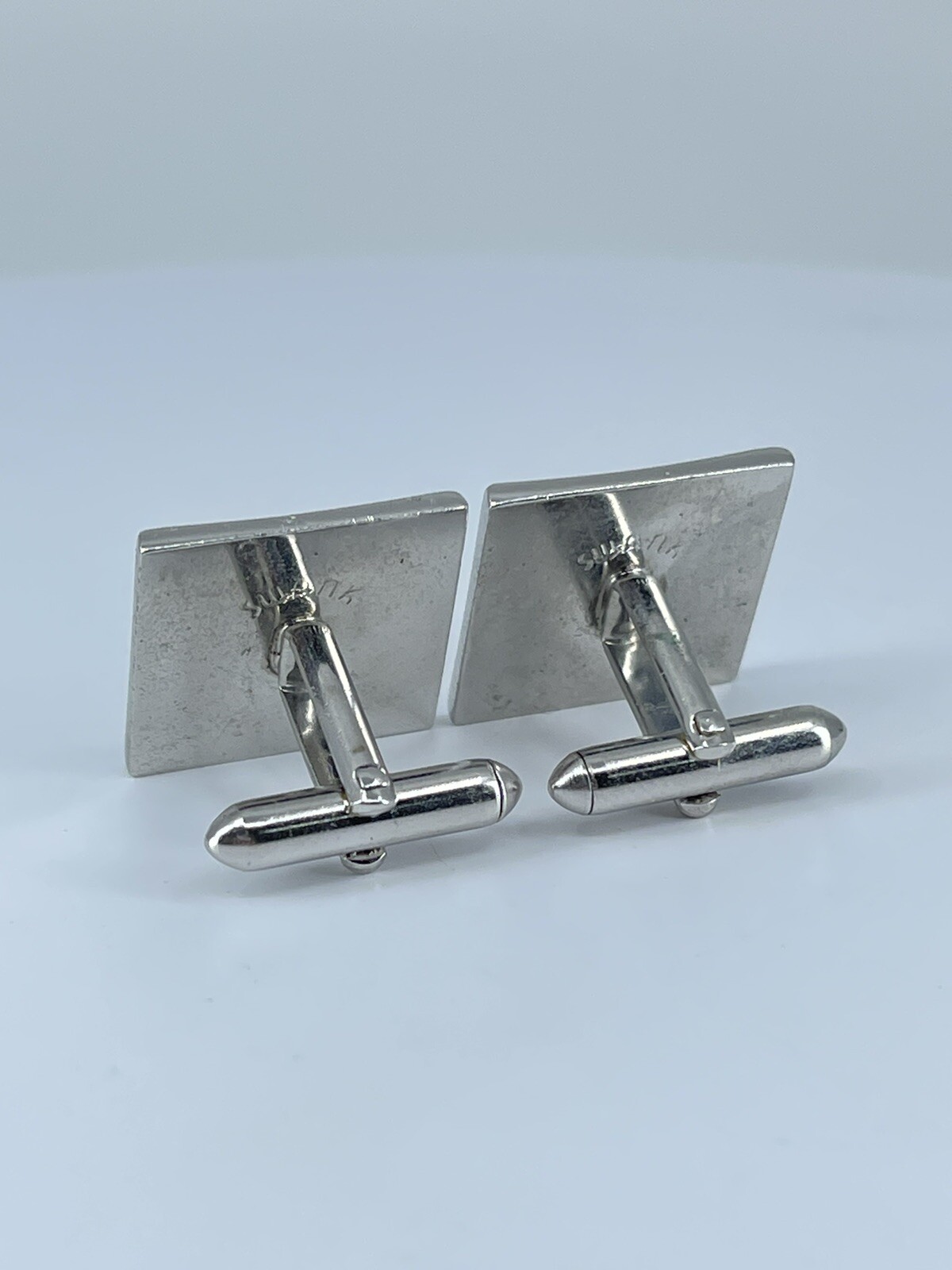 Vintage Swank cufflinks brushed and polished silver tone square design 3/4″