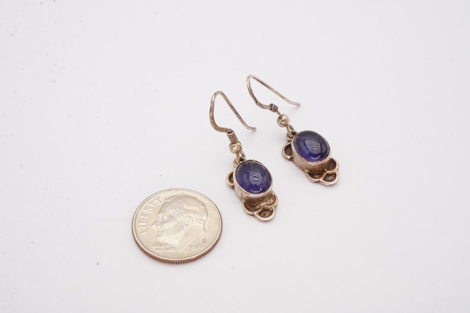 Vintage Sterling Silver 925 Iolite Earrings I2