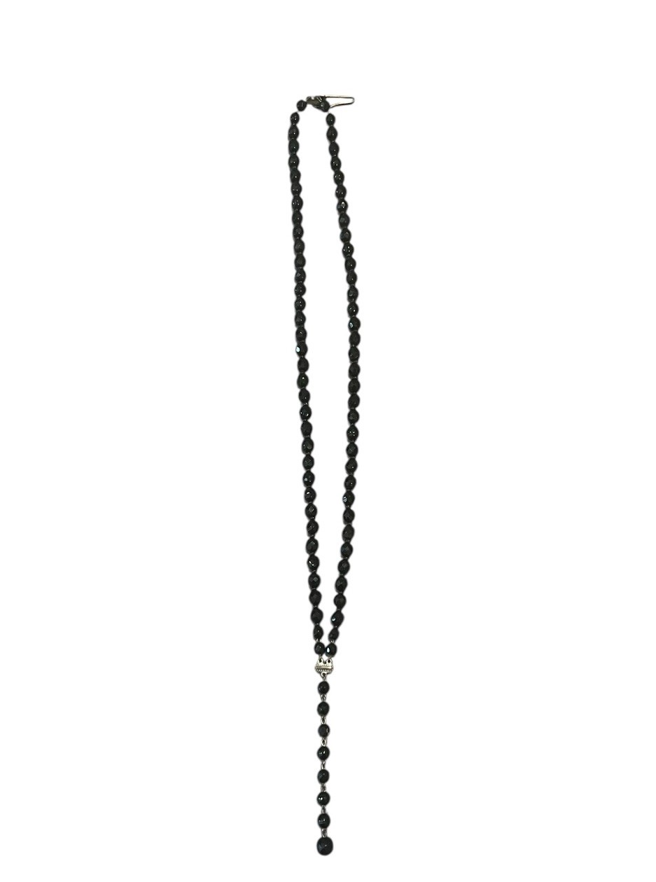 Vintage Estate Black Faceted Crystal Y Rosary Style Necklace