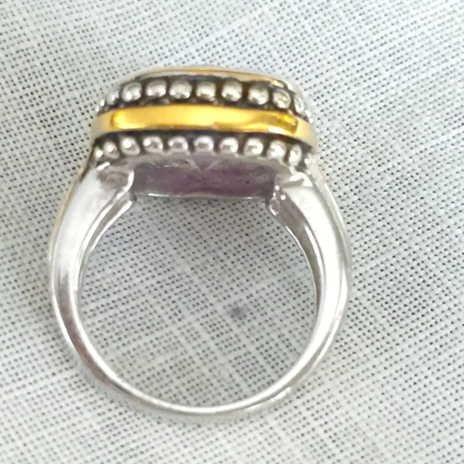 Sterling Silver Lavender CZ Ring Cushion Cut Gold Accent Halo Size 7.5 Statement