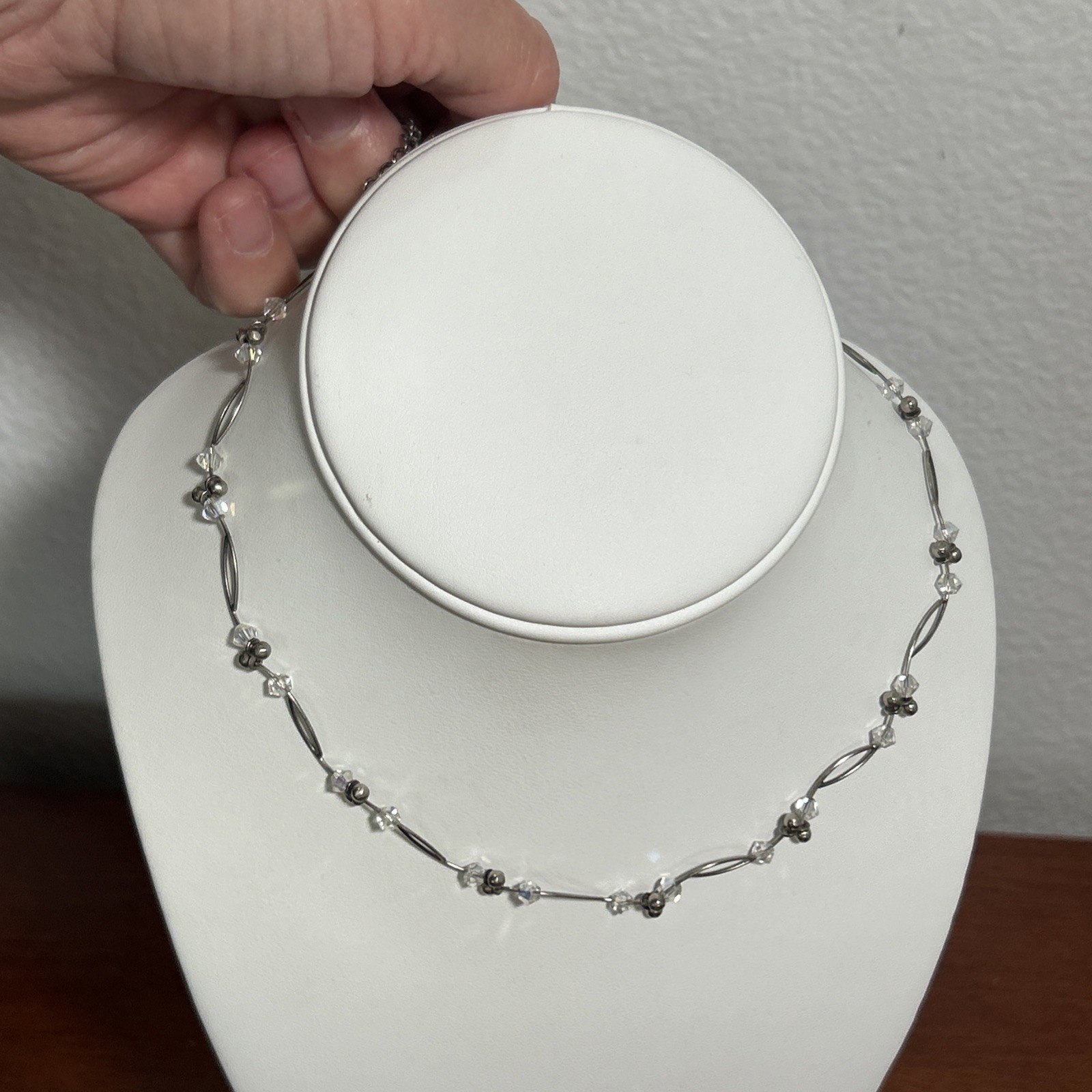 Vtg GSJ 925 Wave Link Beaded Station Necklace For Repair Broken Missing Clasp