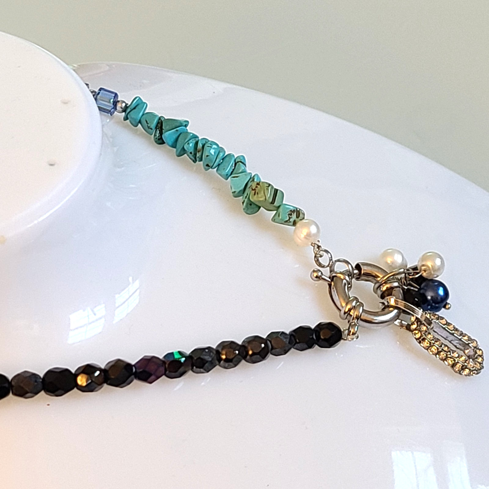 14″ Artisan Necklace – Genuine Turquoise Nuggets & Fire-Polished AB Glass Beads