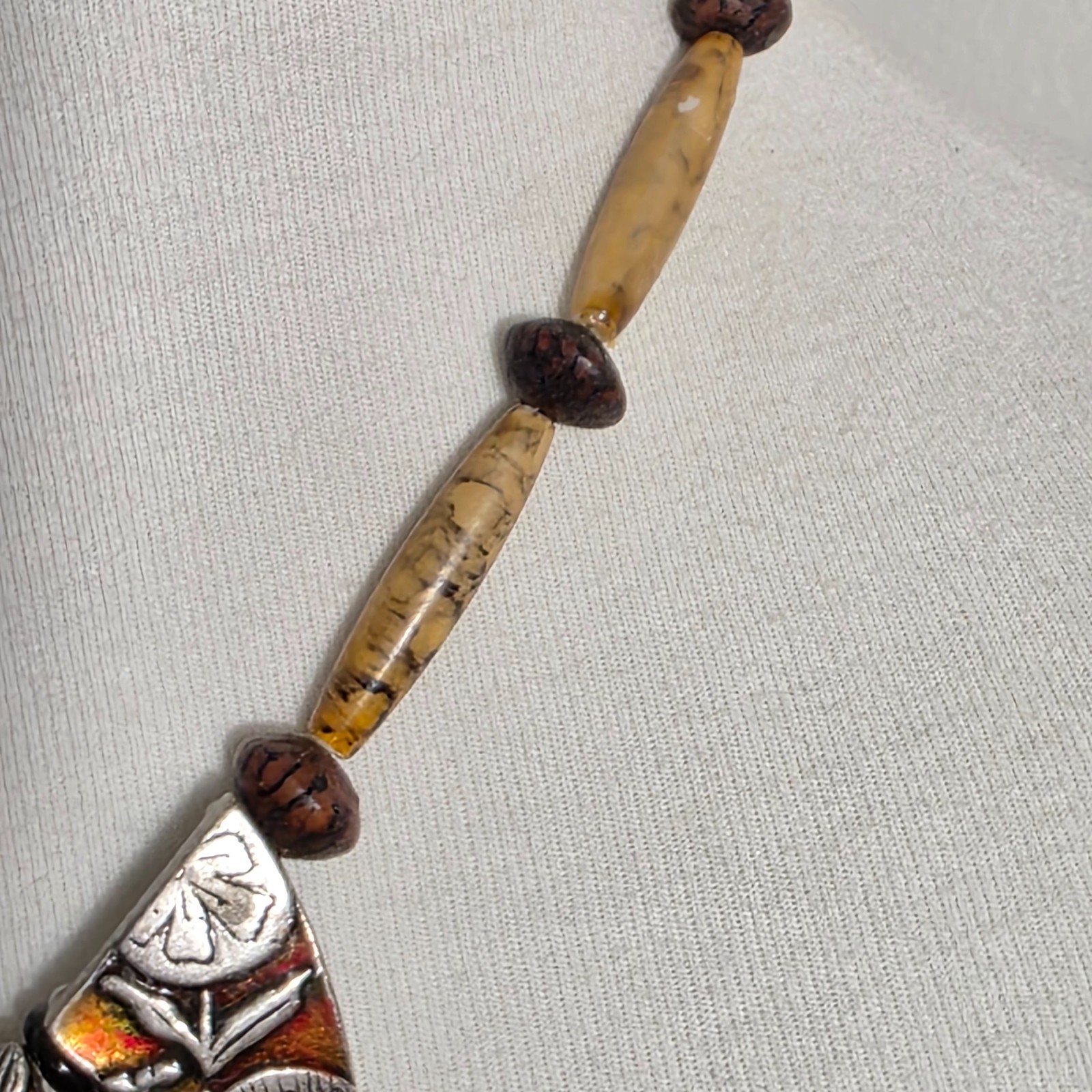 Chico’s Asian Inspired Necklace Three Metal Pendants with Bamboo & Asian Writing