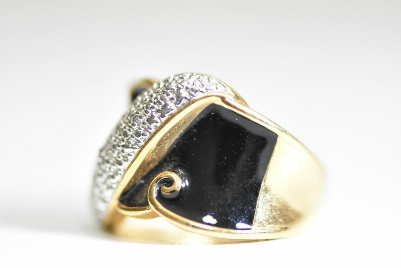 Cocktail ring gold over sterling silver art deco influences Size 8.75