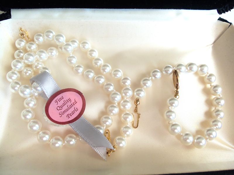 VINTAGE PEARL BEAD NECKLACE&BRACELET SET tag read LINENWOLD JEWELERS