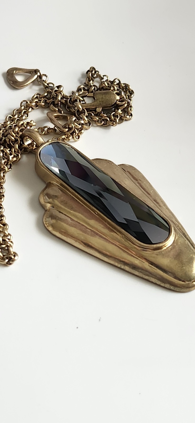 Vintage VeraWang Large Faceted Smokey Crystal Polished Goldtone Pendant Necklace