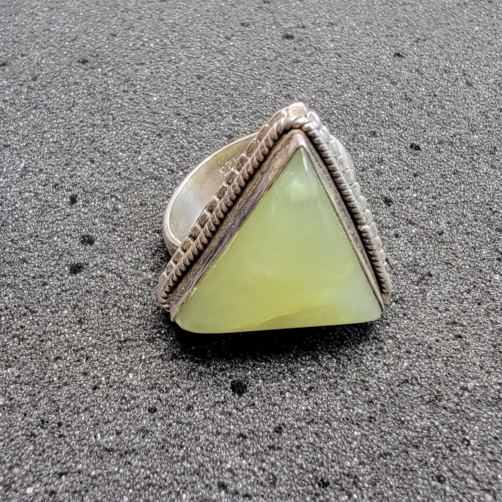 Vintage Prehnite Trillion Triangle Ring 925 Sterling Silver Sz 10 Heavy 11g