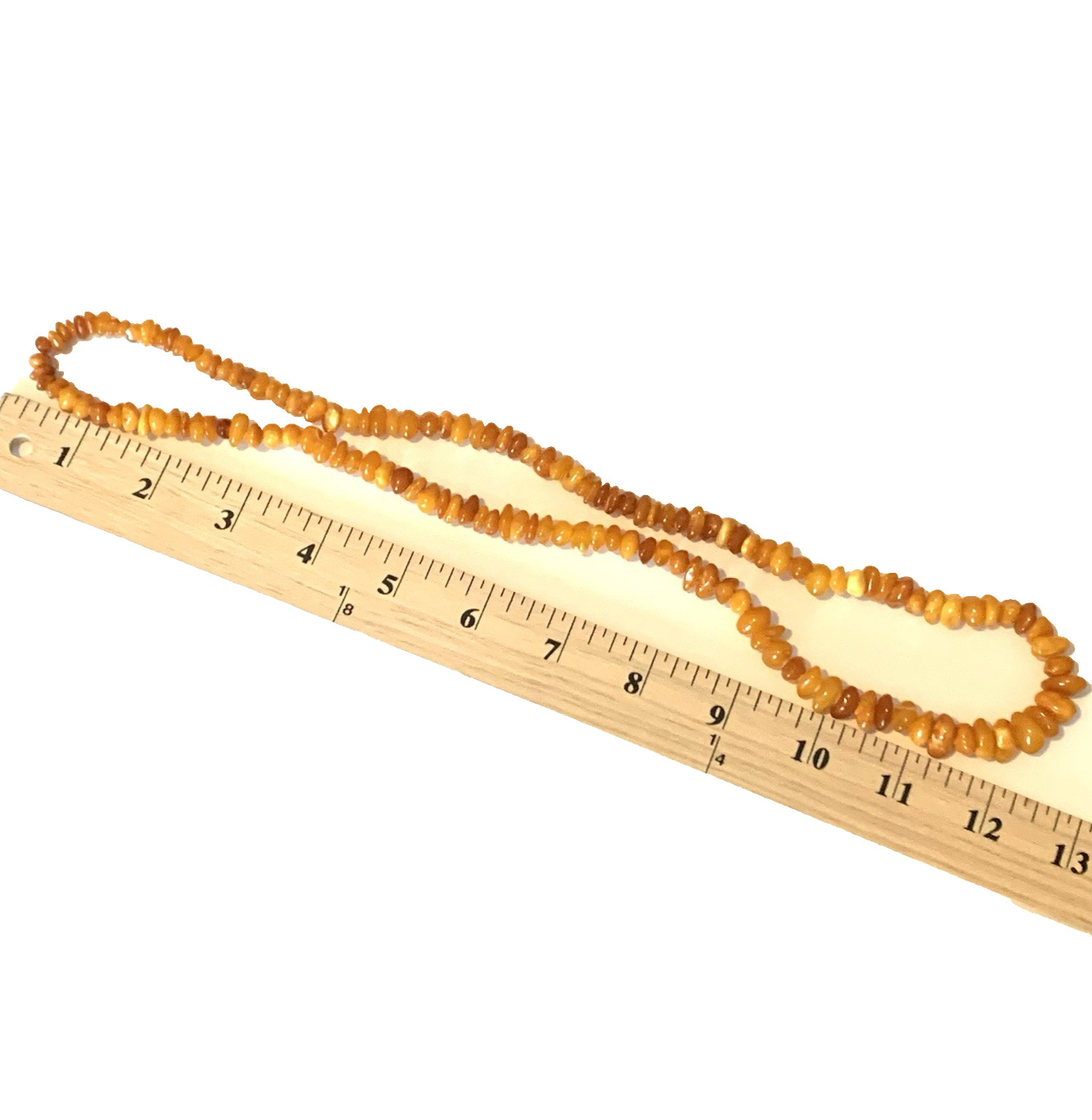 Vtg Baltic Amber Egg Yolk Chip Bead Necklace 31 Grams 24″ Long Pull-Over Style