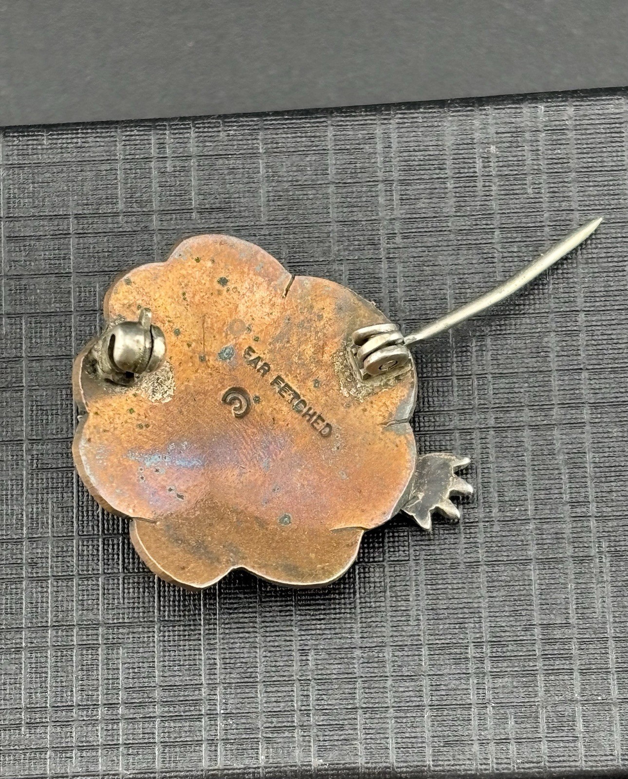 Far Fetched Frog Toad Mixed Metal Sterling Silver Copper VTG Brooch 1 In