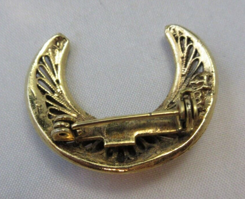 Vintage Tacoa Signed Crescent Moon Shape Clear Rhinestone Pink Cab Brooch