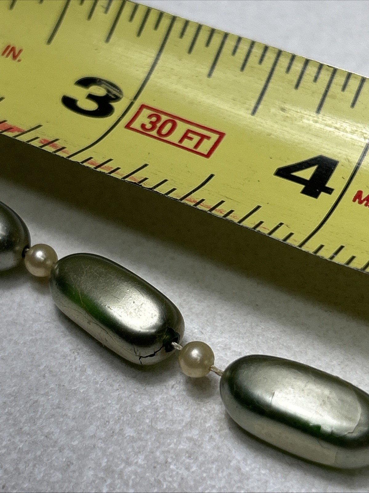 Vintage Beaded Bracelet With Sterling Clasp And Simulated Emerald