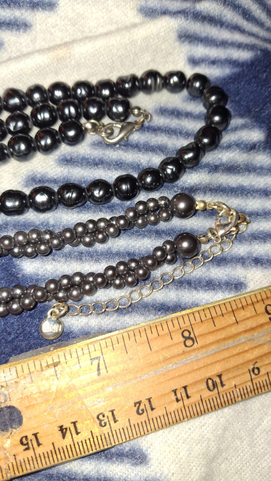 2 Vintage Strands Faux Pearls beads 1-rmn 1-unsigned 16in and 28 approx silvert