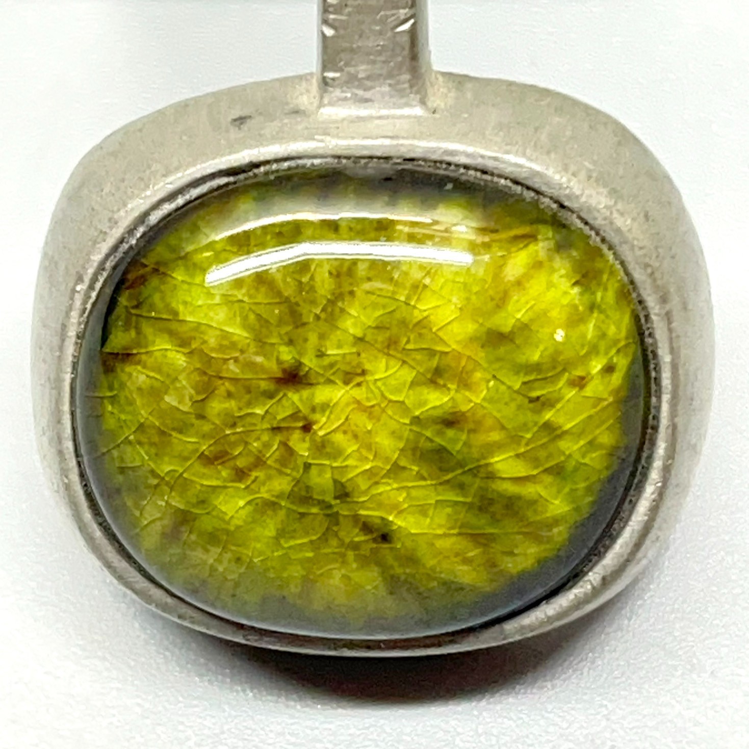 Signed Roland Landerholm Tenn Vintage Modernist MCM Pewter Green Ceramic Pendant