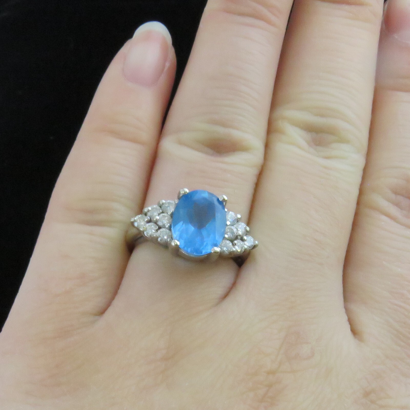 NYJEWEL 14k White Gold Blue Topaz & Diamond Ring