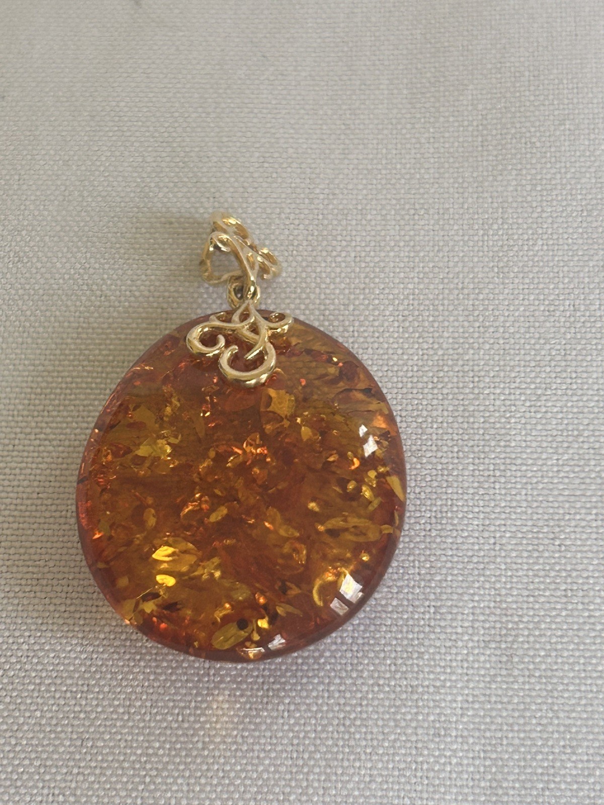 14K Gold Genuine Baltic Amber Cognac Teardrop Pendant