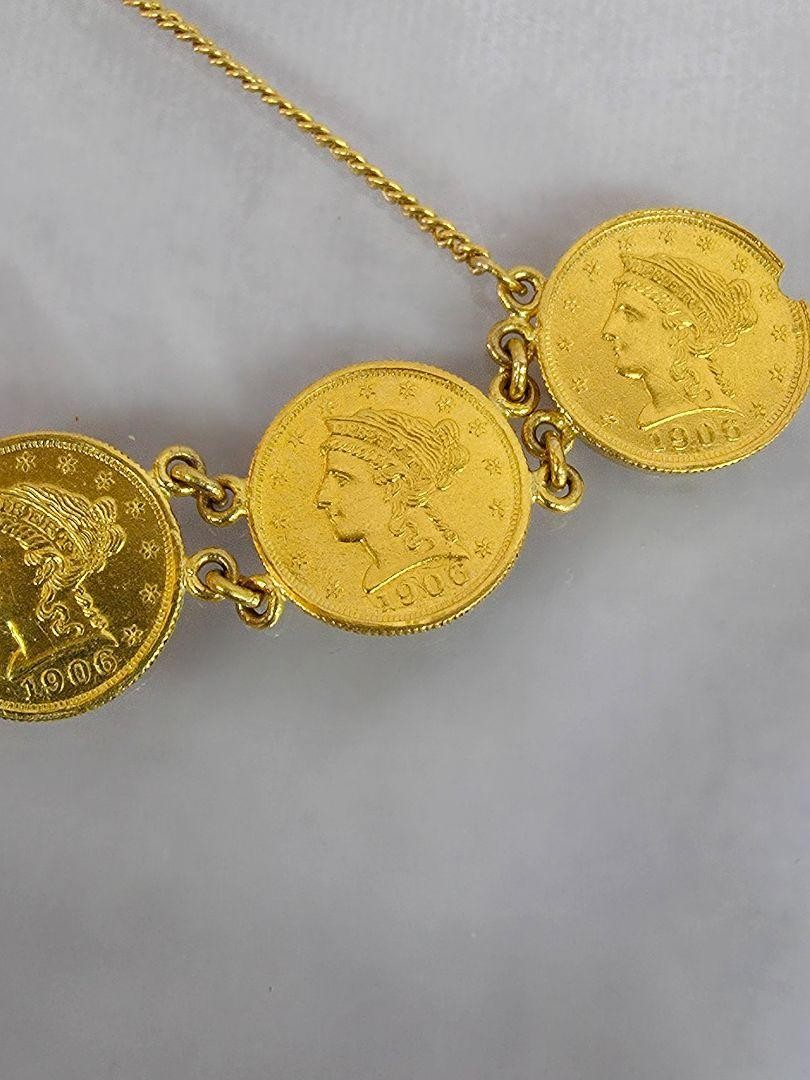7 Coin 1906 Liberty Head Quarter Eagle 22k 2.50 Dollar Gold Chain Link Bracelet