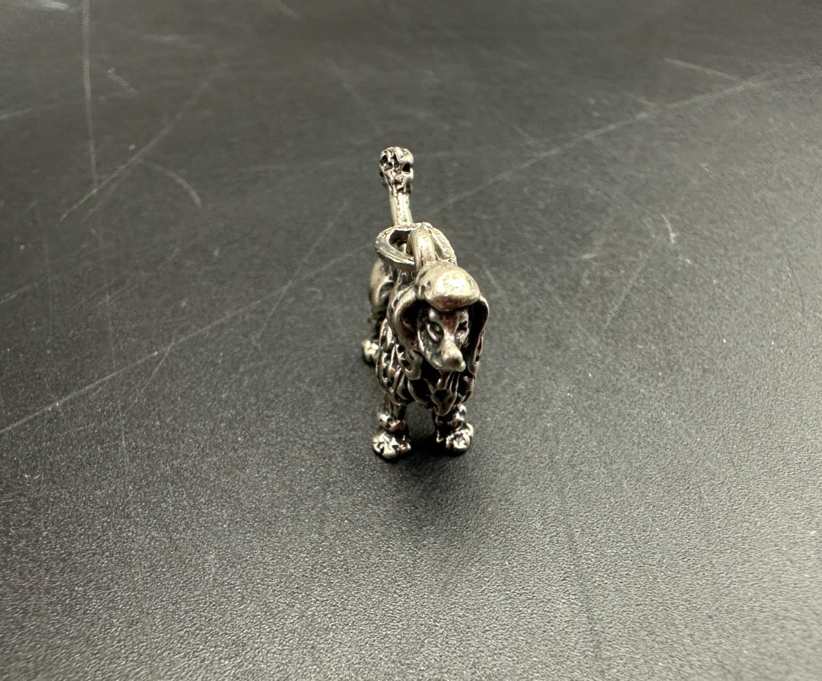 VINTAGE STERLING SILVER 3D POODLE DOG CHARM 1 cm x 2.5 cm