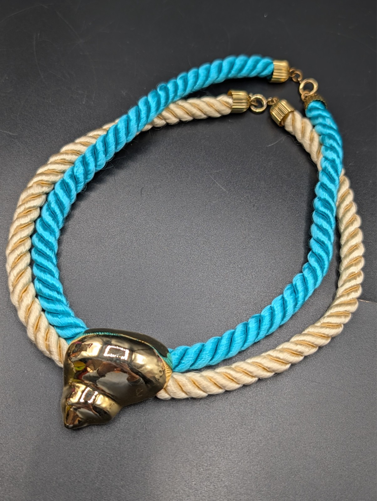 Vintage Gay Boyer Twisted Rope Gold-Tone Seashell Statement Necklace