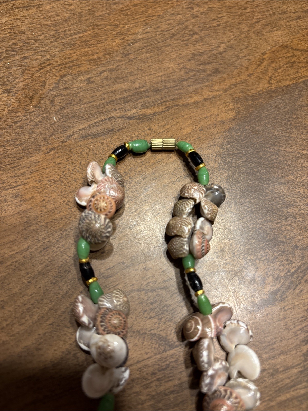Vintage Beaded Shell Necklace Hand Crafted Cowrie and Mullusk Shell Beads 16”
