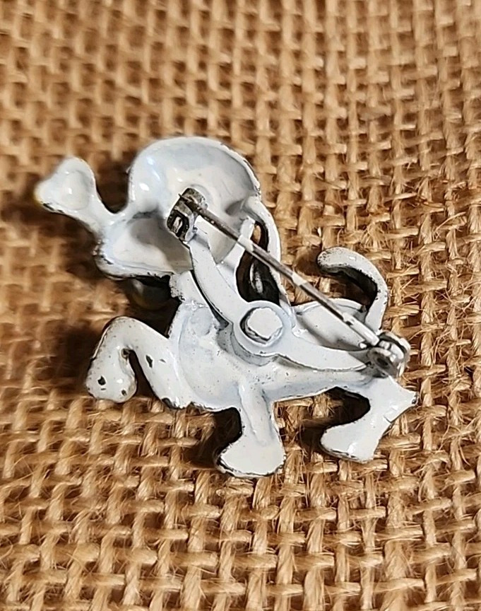 Vintage Enamel Scatter Pin Puppy Dog With Yellow Bone Brooch