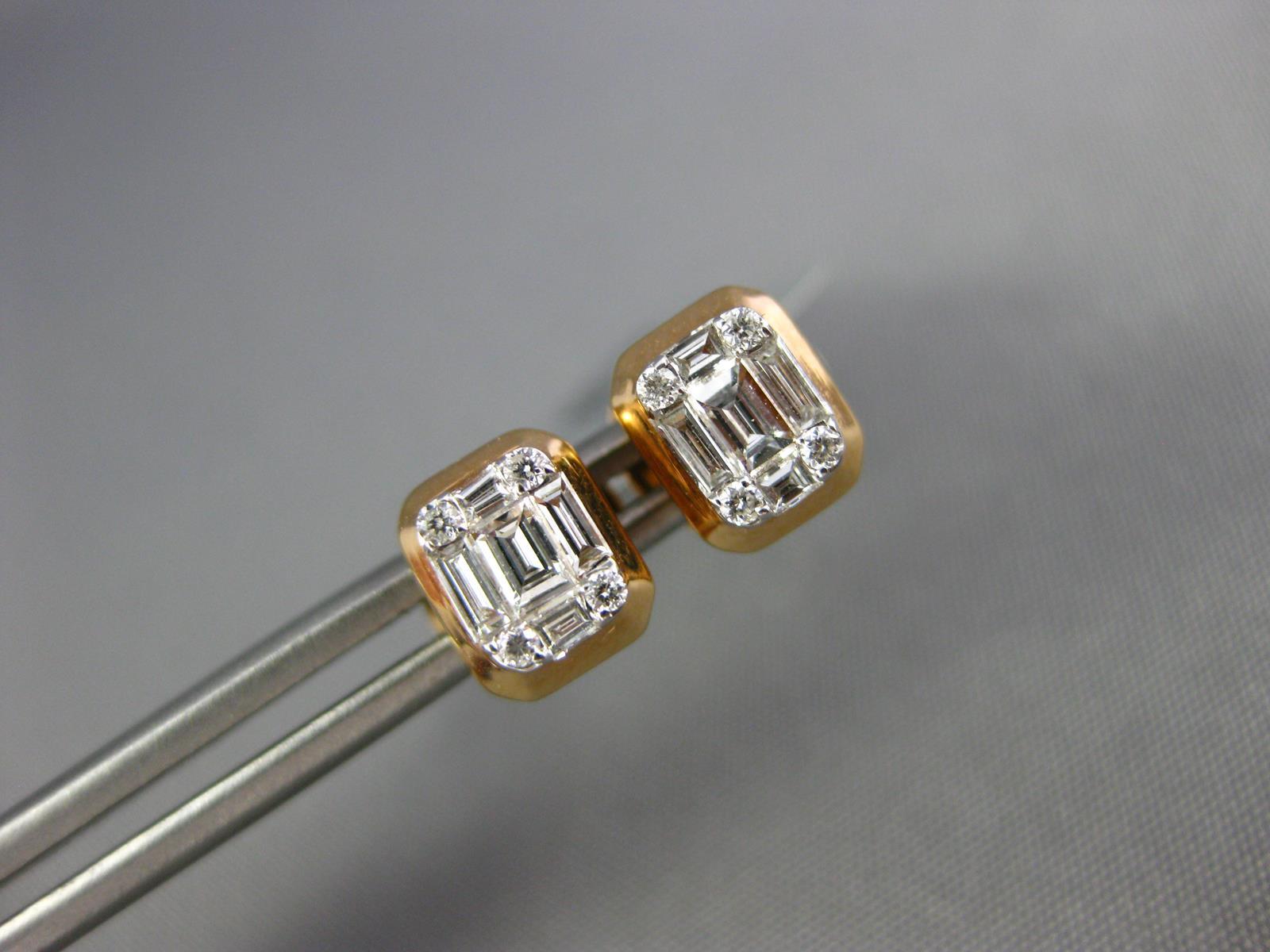 ESTATE .28CT DIAMOND 18K ROSE GOLD ROUND & BAGUETTE CLUSTER SQUARE STUD EARRINGS