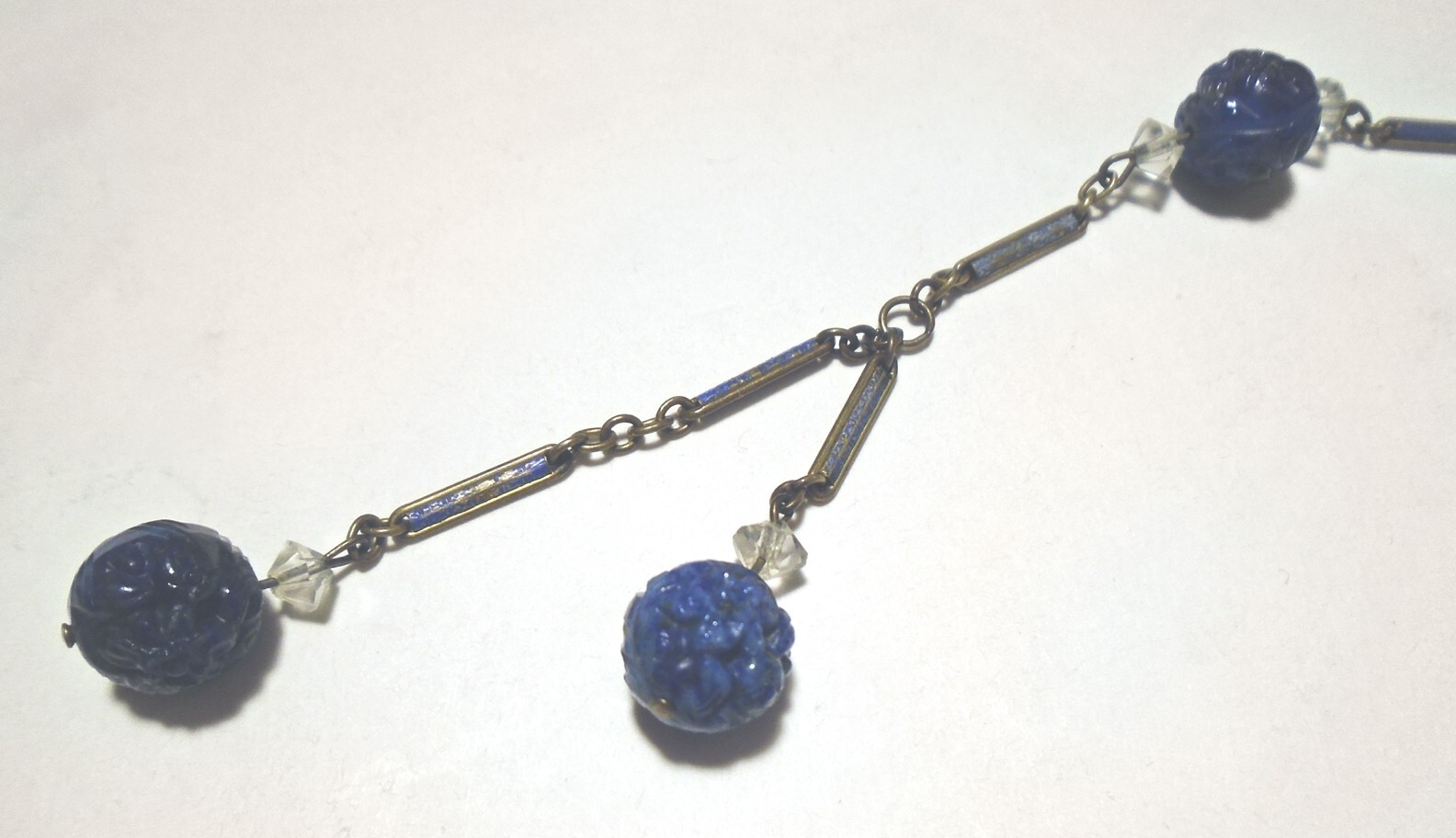 ART DECO MAX NEIGER Bros CZECH GLASS Enamel Y NECKLACE Convertible to CHOKER