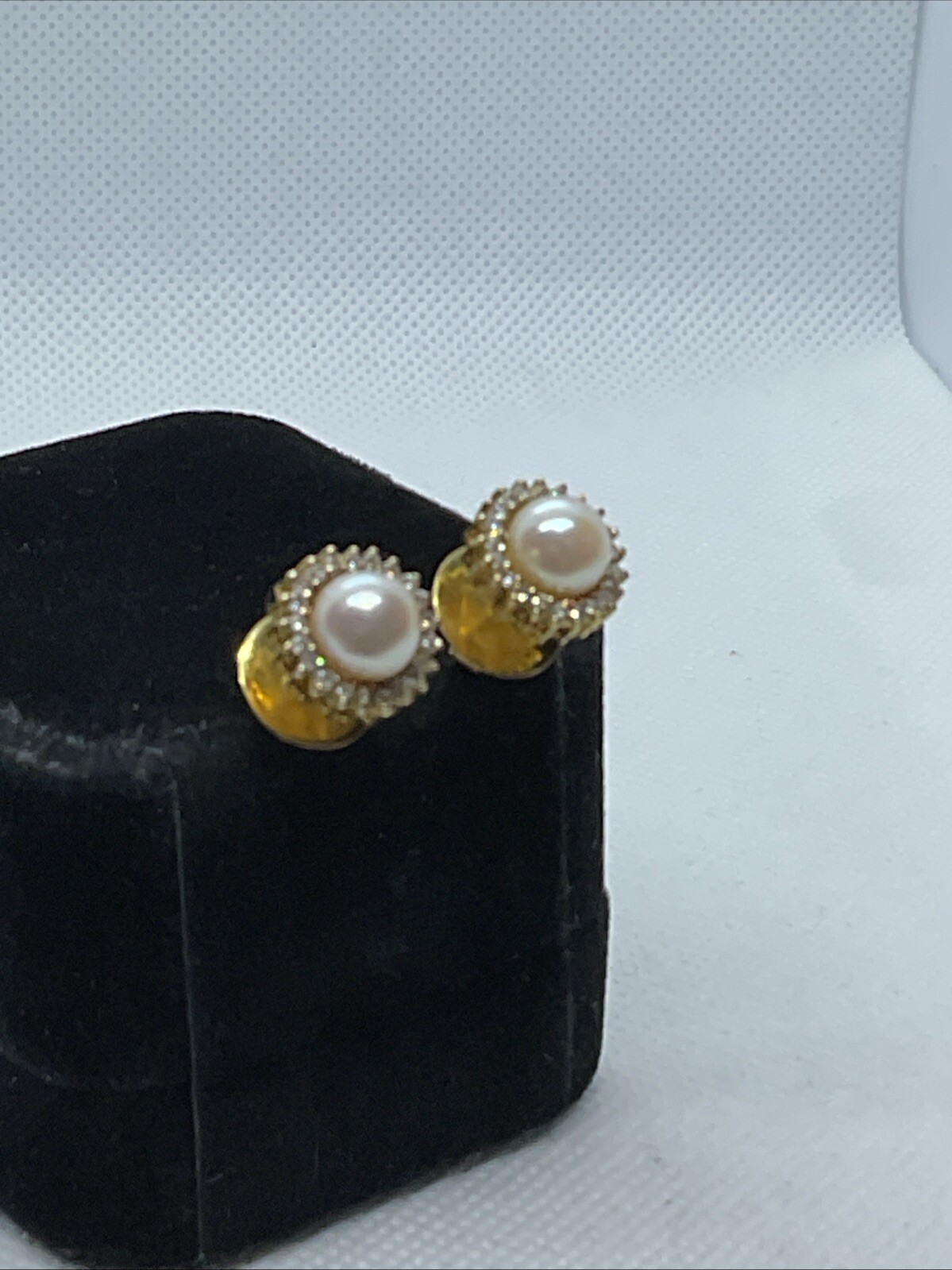 VINTAGE HANDMADE Solid 12K Yellow Gold Pearl & Diamond HALO Style STUD Earrings