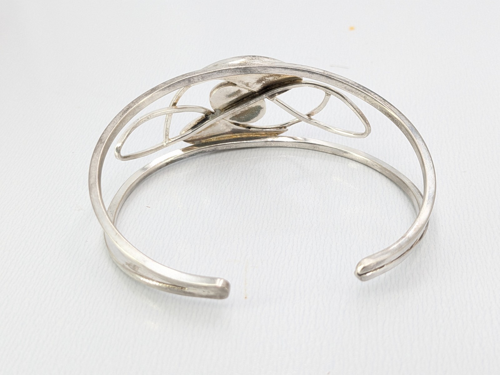 Vintage Abalone Shell Cuff Bracelet Silver Tone Openwork Swirl Small 6.5in Fit