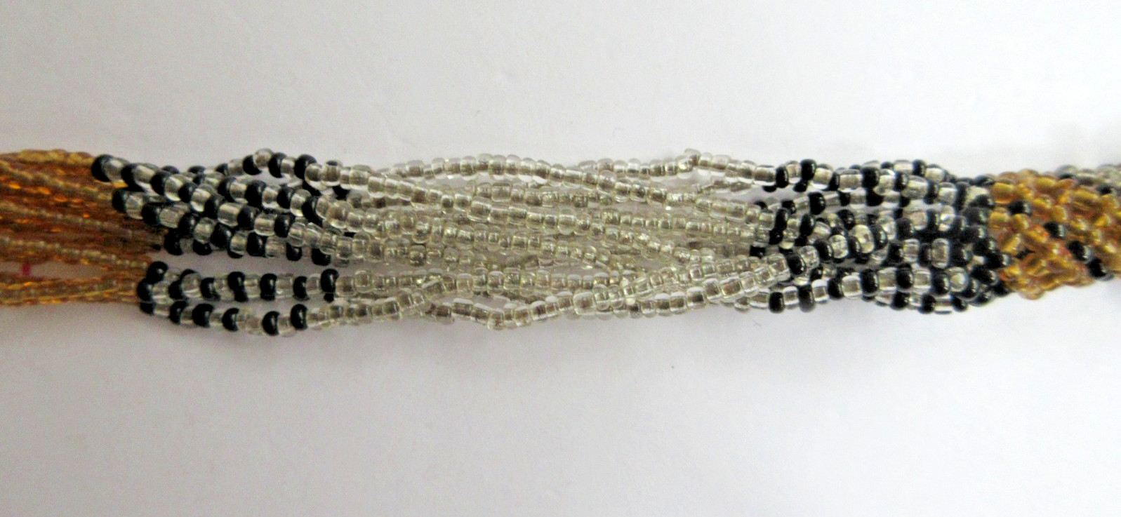 Multi Strand Twisted Woven Sead Bead Beaded Black Bronze Silver Necklace 22″