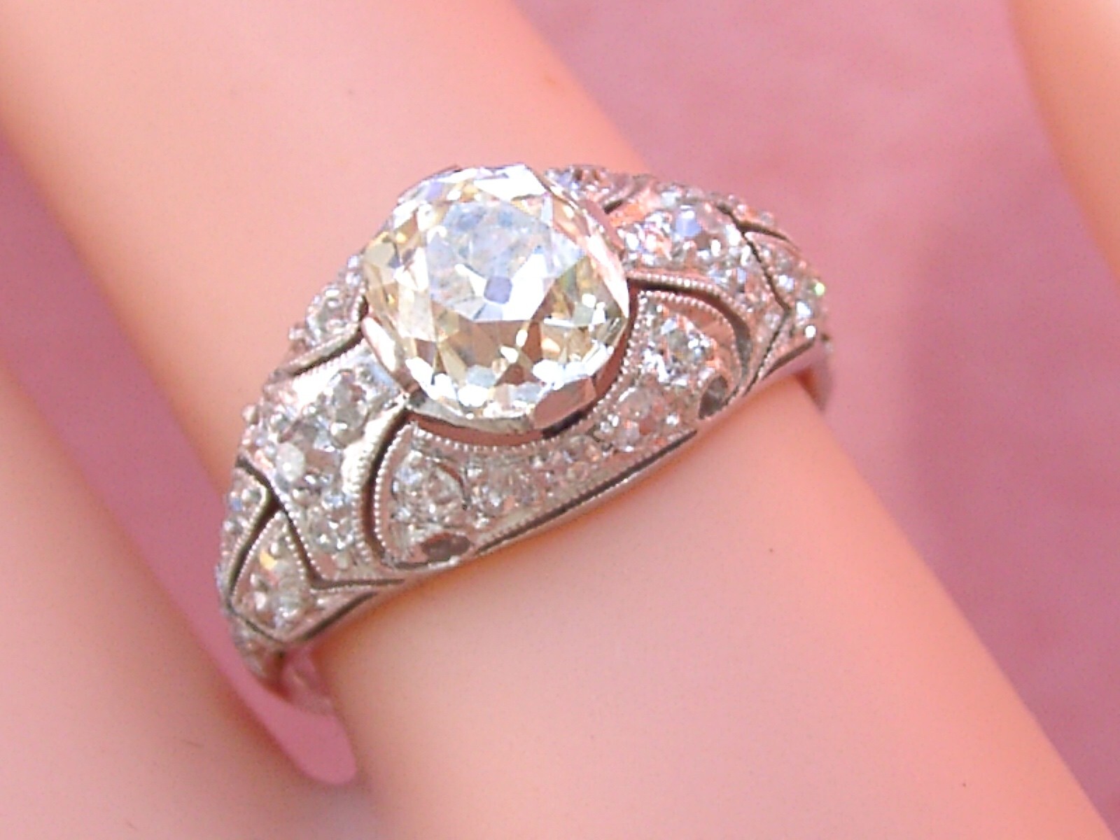 ANTIQUE ART DECO 1.52ct YELLOW EURO DIAMOND PLATINUM ENGAGEMENT RING 1930 sz 6.5