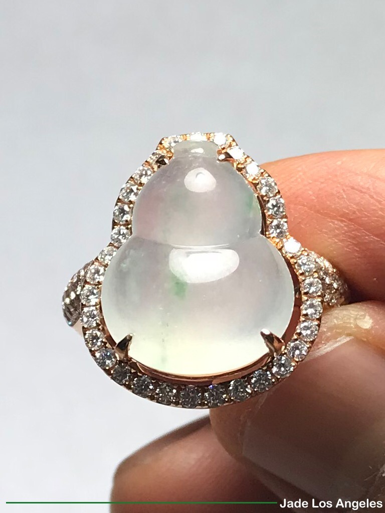 Wealthy Gourd Icy Jadeite Jade 18K Rose Gold Diamond Ring 34.48ct Ring Size:7