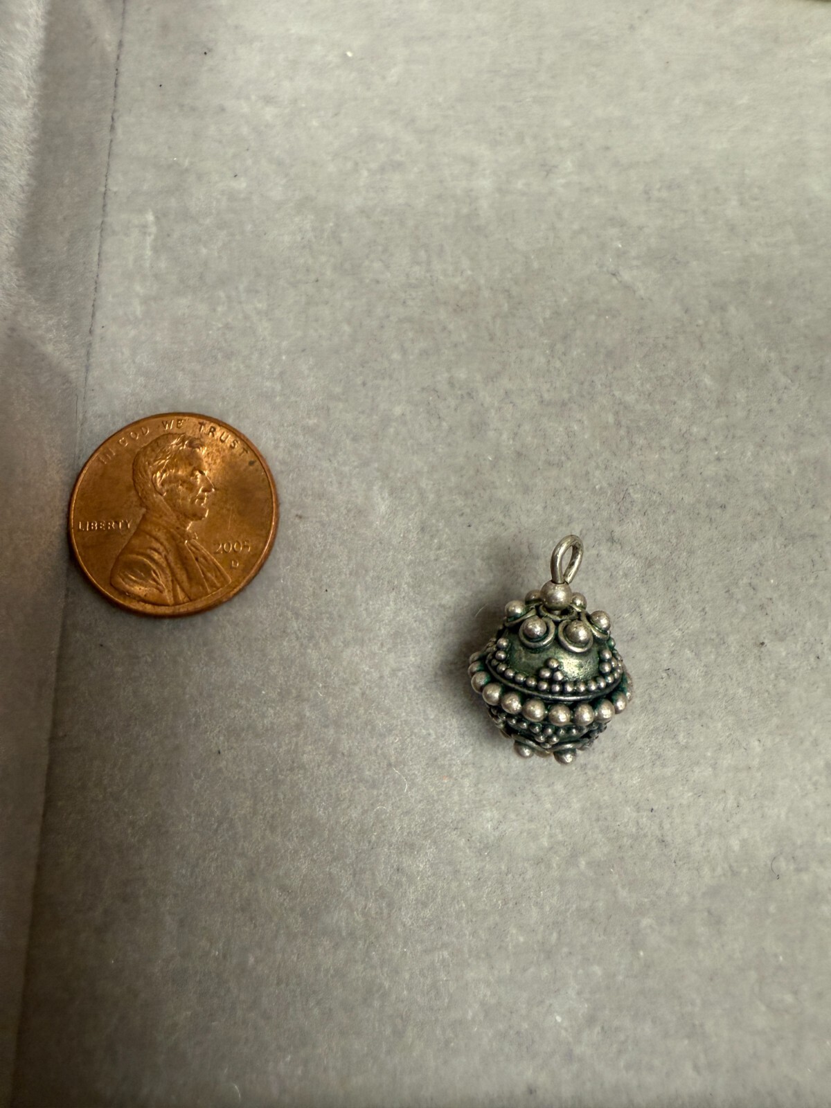 Vintage Antiqued Ethnic Bali Style Ball Silver-Plated Dangle Drop Charm Pendant